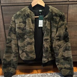 Camouflage Faux Fur Bomber Jacket
